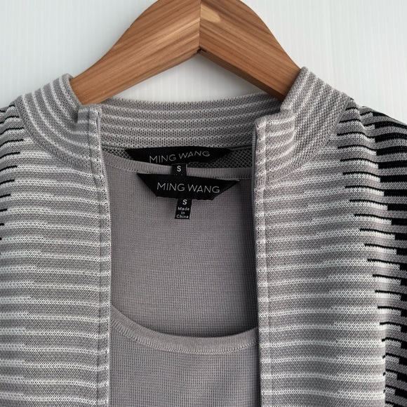 Ming Wang Black and Gray Striped cardigan Sweater w/ matching shell/tank size S - Picture 2 of 13